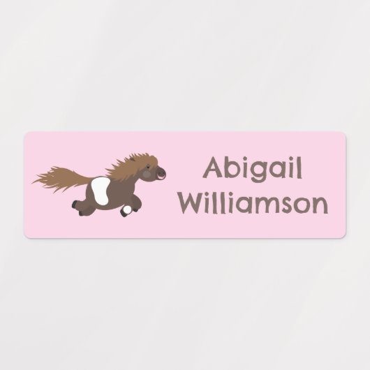 Schattigee lopende Shetland pony cartoon gepersona Labels (Design 1)