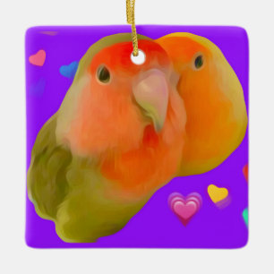 Schattigee Lovebird hanging vierkant ornament