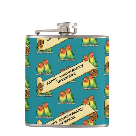 Schattigee Lovebirds Happy Jubileum Romantische Re Heupfles (Voorkant)