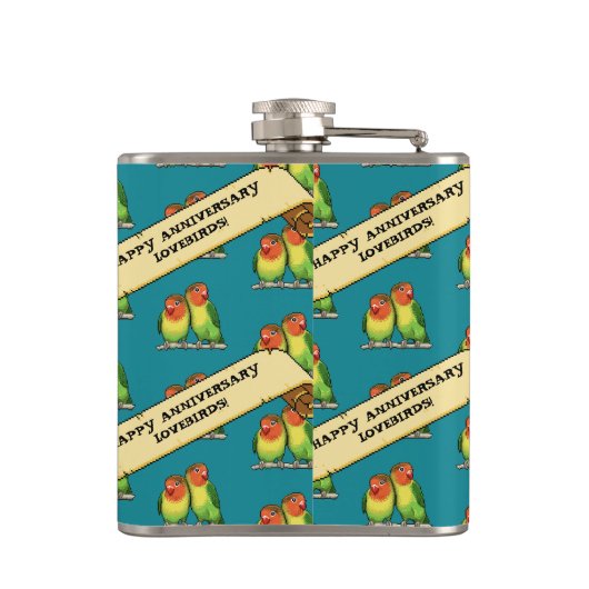 Schattigee Lovebirds Happy Jubileum Romantische Re Heupfles (Achterkant)
