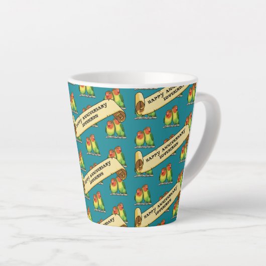 Schattigee Lovebirds Happy Jubileum Romantische Re Latte Mok (Rechterhoek)
