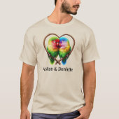 Schattigee Lovebirds Knuffelen in een hartvormige T-shirt (Voorkant)