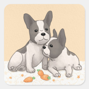Schattigee Loving Bulldogs Illustratie Kunst Vierkante Sticker