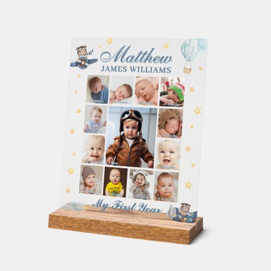 Schattigee Luchtvaart Beer Baby Boy Fotocollage 1e Acryl Bord (Hoek)