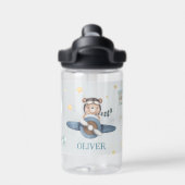Schattigee Luchtvaart Beer Blauw Vliegtuig Jongen Waterfles (Achterkant)