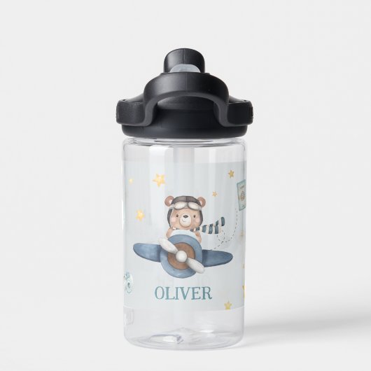 Schattigee Luchtvaart Beer Blauw  Vliegtuig Jongen Waterfles (Achterkant)