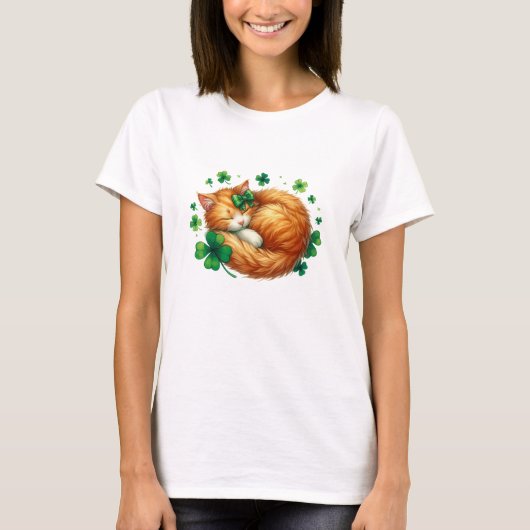 Schattigee Lucky Cat met Shamrocks - St. Patrick's T-shirt (Voorkant)