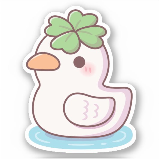 Schattigee Lucky Ducky Four Leaf Clover Sticker (Voorkant)