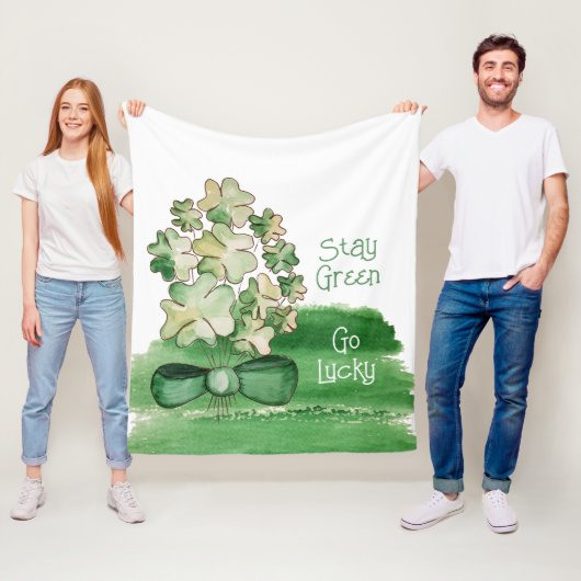 Schattigee Lucky Shamrock Clover Waterverf Fleece Deken (In situ)
