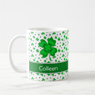 Schattigee Lucky Shamrocks en Stippen Monogram Naa Koffiemok
