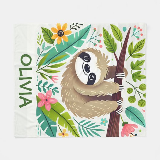 Schattigee luiaard aan boom in Oerwoud Fleece Deken (Voorkant (Horizontaal))