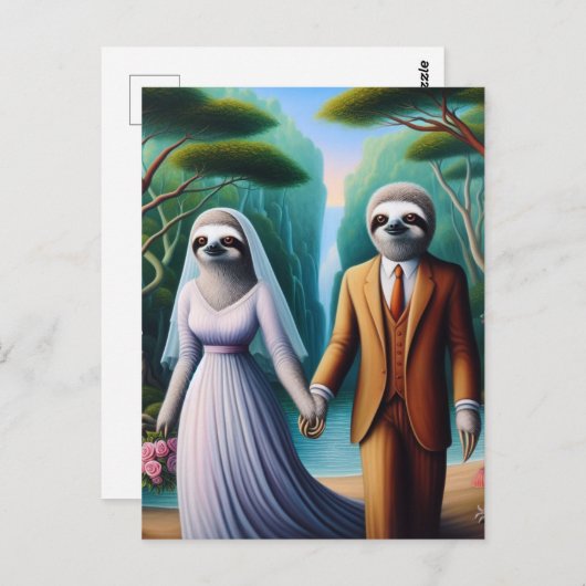 Schattigee luiaard bruid en bruidegom briefkaart (Voorkant / Achterkant)