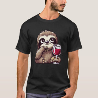 Schattigee luiaard drink rode wijn Grappige cartoo T-shirt