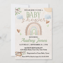 Schattigee Luiaard en Boho Rainbow Baby shower Kaart