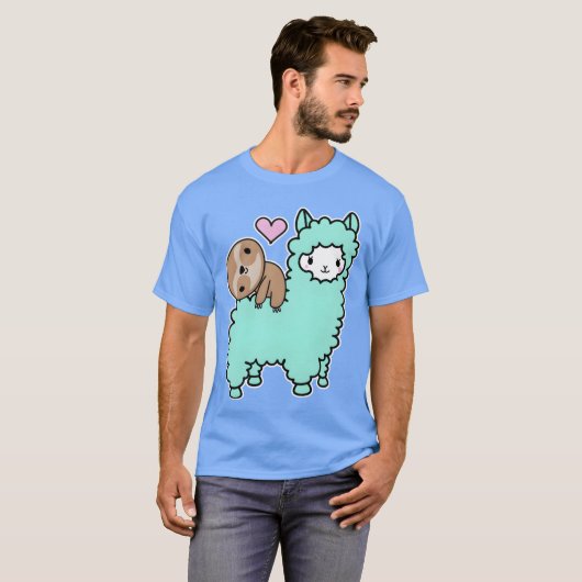 Schattigee luiaard en lama beste vrienden Kawaii K T-shirt (Voorkant volledig)