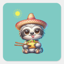 Schattigee luiaard eten Taco Vierkante Sticker