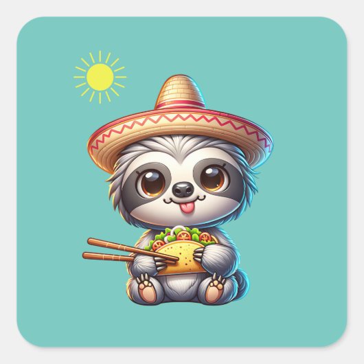 Schattigee luiaard eten Taco Vierkante Sticker (Voorkant)