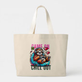 Schattigee Luiaard Gamer Met Hoofdtelefoon En Cont Grote Tote Bag (Achterkant)