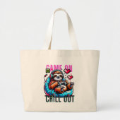 Schattigee Luiaard Gamer Met Hoofdtelefoon En Cont Grote Tote Bag (Voorkant)