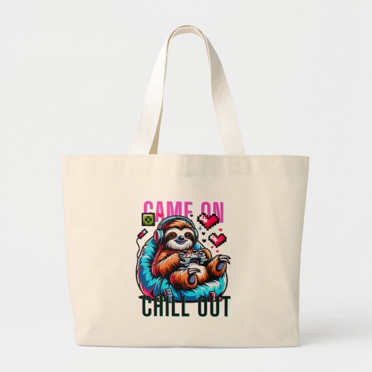 Schattigee Luiaard Gamer Met Hoofdtelefoon En Cont Grote Tote Bag (Voorkant)