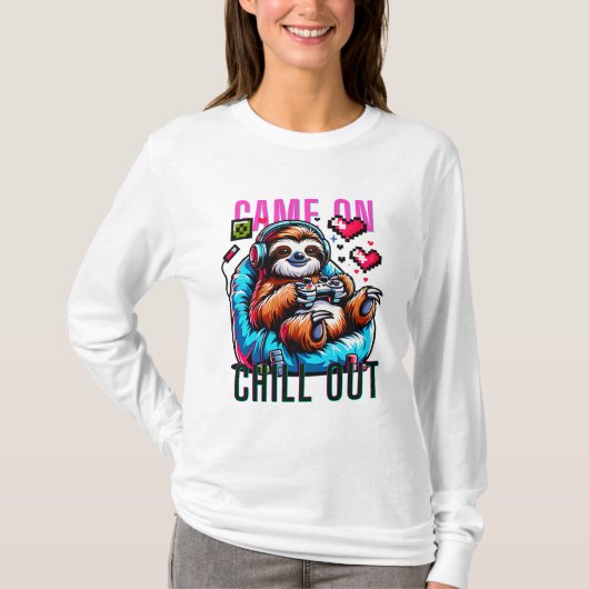 Schattigee Luiaard Gamer Met Hoofdtelefoon En Cont T-shirt (Voorkant)