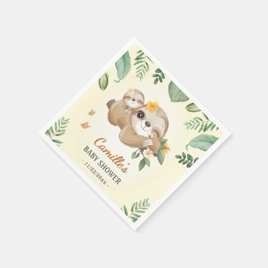 Schattigee luiaard Genderneutraal Baby shower Spri Servet (Hoek)