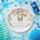 Schattigee luiaard gepersonaliseerd meisje verjaar papieren bordje (Feest)