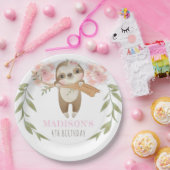 Schattigee luiaard gepersonaliseerd meisje verjaar papieren bordje (Feest)