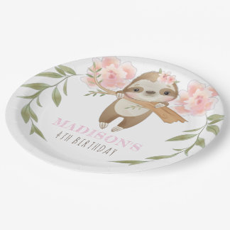 Schattigee luiaard gepersonaliseerd meisje verjaar papieren bordje