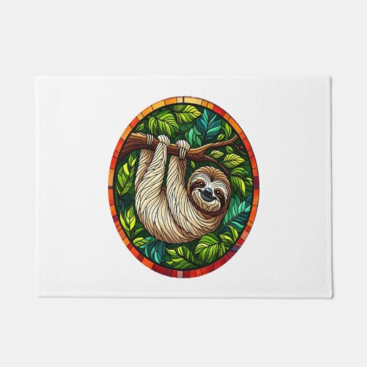 Schattigee Luiaard Glas in lood Ornament Deurmat (Voorkant)