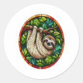 Schattigee Luiaard Glas in lood Ornament Ronde Sticker (Voorkant)