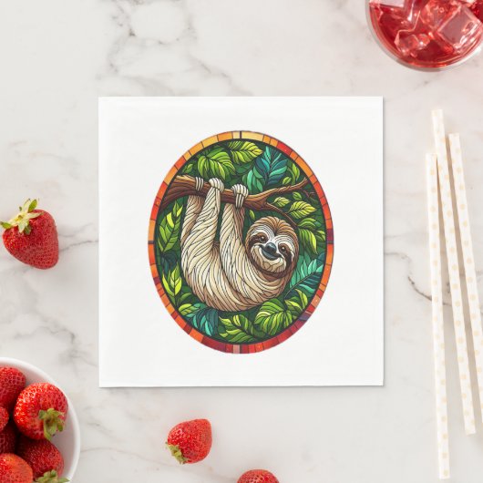 Schattigee Luiaard Glas in lood Ornament Servet (Insitu)