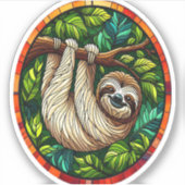 Schattigee Luiaard Glas in lood Ornament Sticker (Voorkant)