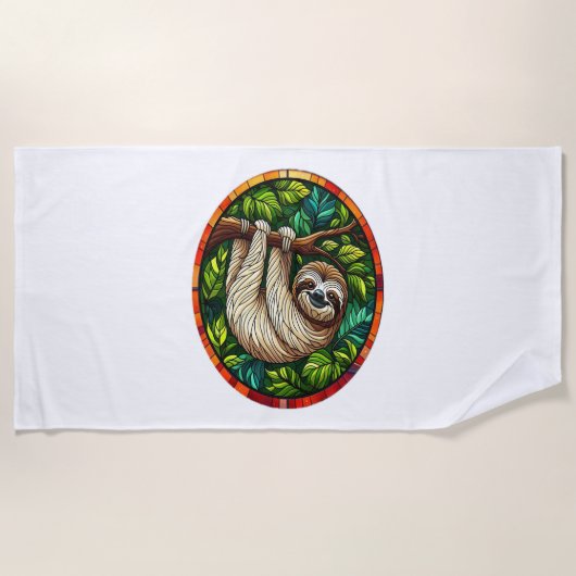 Schattigee Luiaard Glas in lood Ornament Strandlaken (Voorkant)