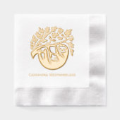 Schattigee luiaard hangend aan bladboom met naam folie servetten (Voorkant)