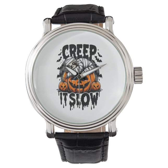 Schattigee luiaard Happy Halloween Horloge (Voorkant)