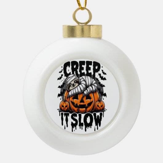 Schattigee luiaard Happy Halloween Keramische Bal Ornament (Voorkant)