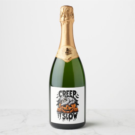 Schattigee luiaard Happy Halloween Sparkling Wijnetiket (Voorkant)