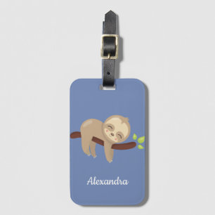 Schattigee Luiaard Illustratie Fun Animal Monogram Bagagelabel
