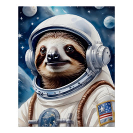 Schattigee luiaard in astronautenpak in de ruimte perfect poster