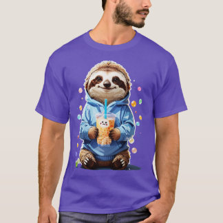 Schattigee luiaard in een hoodie drink bubble tea  t-shirt