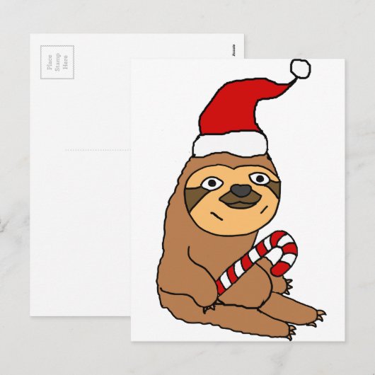Schattigee luiaard in Santa Hat Christmas Cartoon Feestdagenkaart (Voorkant / Achterkant)
