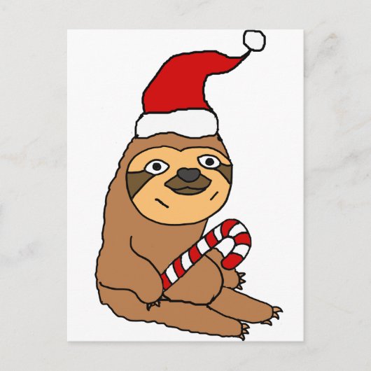 Schattigee luiaard in Santa Hat Christmas Cartoon Feestdagenkaart (Voorkant)