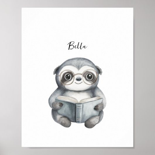 Schattigee Luiaard Lezen Poster Print (Voorkant)
