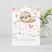 Schattigee luiaard meisje verjaardag bedankkaart (Staand voorkant)
