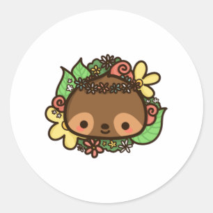 Schattigee luiaard met bloemen en bladeren luiaard ronde sticker