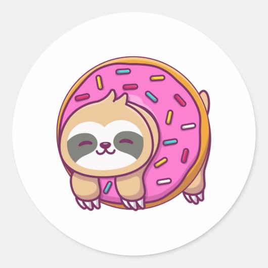 Schattigee luiaard met donut cartoon ronde sticker (Voorkant)