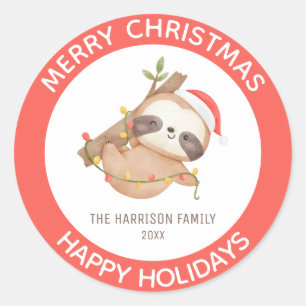 Schattigee luiaard met kerstmis ronde sticker