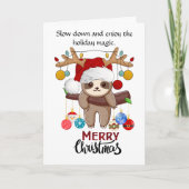 Schattigee luiaard met kerstmuts, kerstverlichting feestdagen kaart (Voorkant)