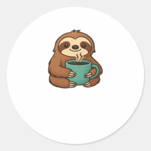 Schattigee Luiaard met Koffie Mok � Gezellig Ontsp Ronde Sticker